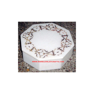 Très beau marbre blanc pur avec incrustation faite à la main, finition polie, boîtes à bijoux octogonales pour les cadeaux polyvalents - Product Image 1