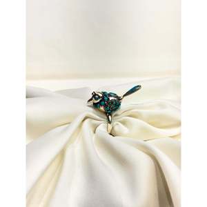 925 Silver Solitaire <b>Ring</b> with Tibetan <b>Turquoise</b> Anokhi Panchi <b>Ring</b>; Romantic Style Stainless Steel 18K Inlay Gold Plating Gift - Product Image 4