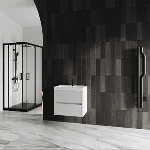 Mobile bagno sospeso Koricini Cannes 60cm bianco lucido a coste con lavabo salvaspazio - Product Image 2