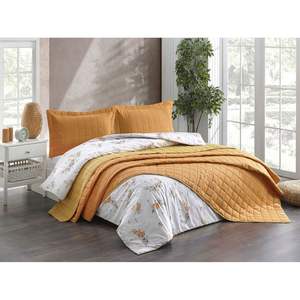 Juego de Cubrecamas Casual de 7 Piezas Crystal, Color Naranja Mostaza con Diseño Floral para el Hogar - Product Image 1