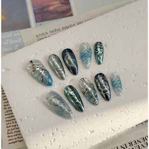 Uñas Postizas con Diseño Cromado Oceánico, Elegantes Calcomanías para Uñas con Diseño Cromado de Temática Oceánica, Duraderas y Fáciles de Aplicar - Product Image 2