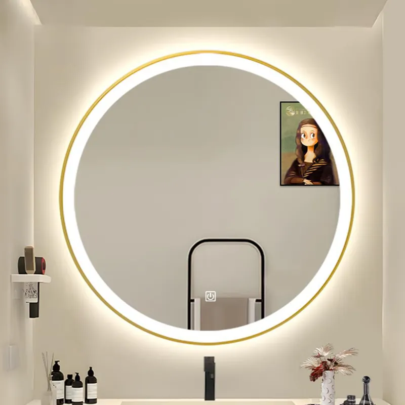 intelligenter runder badezimmerspiegel mit Aluminiumlegierungsrahmen beschlagfrei explosionssicherer LED-Lichtspiegel für die Toilette
