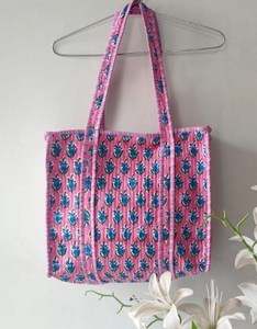 Luxurious Block Print Handmade Shopper Weekend Tote <b>Bag</b> Stylish Machine Quilted Trendy Block Print Soft <b>Large</b> Good Quality Tote - Product Image 5