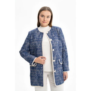Abrigo de tela texturizada de grosgrain azul otoñal - Product Image 1