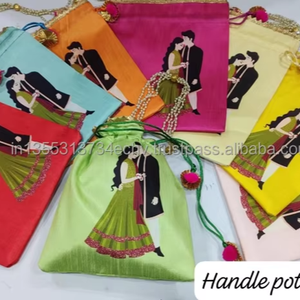 กระเป๋าแต่งงานแบบดั้งเดิมของอินเดียกระเป๋า potli haldi, Mehndi, Sangeet, Mayra RETURN ของขวัญกระเป๋าพิมพ์สตริง potli กระเป๋างานแต่งงาน - Product Image 2