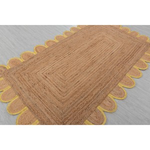 Alfombra de yute festoneado Alfombra de yute bohemio con ribete amarillo Personalizada en cualquier forma y tamaño - Product Image 5
