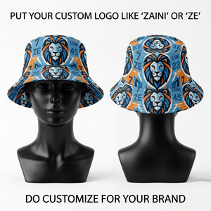 Chapeau Bob d'Été Premium 180 GSM en Polyester/Coton avec Impression par Sublimation Intégrale, Broderie 3D Bleu Orange, Logo Personnalisé et Protection UV - Product Image 1