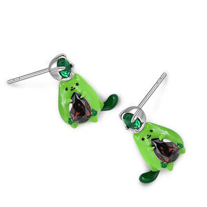 Boucles d'oreilles pendantes en émail Jeulia Hug Me Avocado Cat en argent sterling, cadeau en forme d'animal - Product Image 3