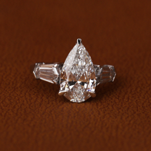 Custom Pear Cut Lab Grown Diamond three Stone Engagement Ring with Teper Cut Diamond 14KT Solid Gold Anniversary Gift Ring - Product Image 1