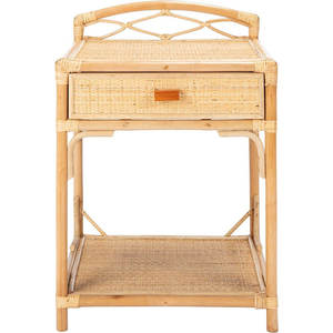 Mesita de noche W de mimbre minimalista moderna de 18,5 pulgadas, madera maciza, 2 cajones, características inteligentes que incluyen carga inalámbrica para uso en apartamentos - Product Image 1