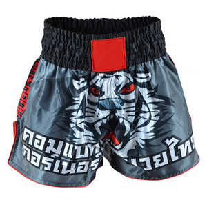 Taekwondo Kun Khmer กางเกงขาสั้น MMA แบบปักลายเสือสีเทาสำหรับมวยไทยศิลปะการต่อสู้แบบชาวไทย