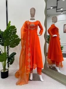 ผ้าจอร์เจียเจ็ตเทียมสำหรับนักออกแบบล่าสุดชุดงานพิมพ์ลาย anrkali kurti - Product Image 3