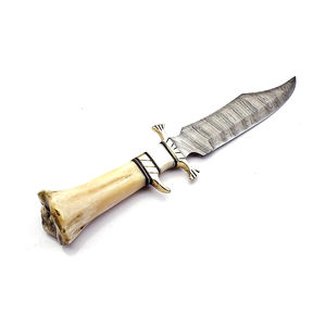 Cuchillo Bowie de Caza y Camping de Acero Inoxidable de Calidad Premium, Hoja con Borde Dentado y Punta Clip, Mango de Hueso Blanco, Funda de Cuero - Product Image 3