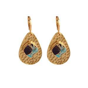 Boucles d'oreilles élégantes en pierres précieuses naturelles Mohave Boucles d'oreilles en plaqué or texturé martelé Bijoux de créateur faits à la main - Product Image 6