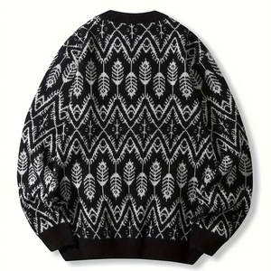 Pulls chauds d'hiver de style vintage pour hommes, pulls surdimensionnés en laine décontractés à manches longues, grande taille à vendre - Product Image 2