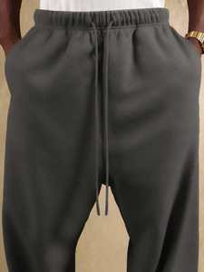 Pantalones de chándal de gran tamaño lavados para hombre, color gris liso, con cordón, cintura elástica, pierna ancha, ajuste relajado, pantalones de chándal de lana de gama alta - Product Image 5