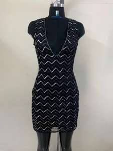 Designer O-Neck Beaded <b>Evening</b> <b>Dress</b> for Women with Full Sleeves and Knee Length - Product Image 4