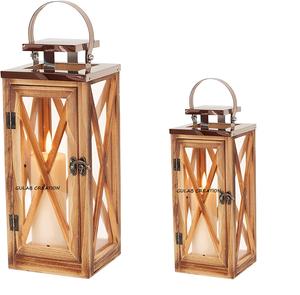 Lanterne à bougie en bois rustique intérieur/extérieur maison Patio et décor d'événement panneaux de verre bocal en verre bougeoirs - Product Image 1