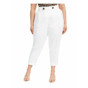 Pantaloni Calvin Klein da Donna Taglie Forti in Lino, Modello Slim-Ankle a Vita Alta, Stile Casual a Matita, Bianchi, Taglia 20W - Product Image 1