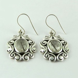 Boucles d'oreilles manchette en argent sterling 925 avec rutile noir, style bohème, certifiées par un tiers, faites à la main, pour une ambiance positive - Product Image 2