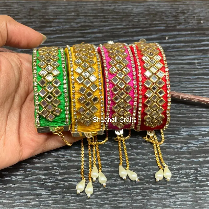Bracelets indiens faits à la main en fil et en pierre pour femmes bracelets de mariage Sangeet Mehndi Ganey Ganaas
