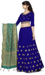 ชุดเลเฮนกาโชลีสำหรับงานปาร์ตี้ของสาวๆ แฟชั่นโชรยัม |   ชุดกาการาโชลีผ้าไหมเนื้อหนักปักลายยาวคลุมพื้น พร้อมผ้าคลุมไหล่ทอผ้าแจ็คการ์ด - Product Image 3