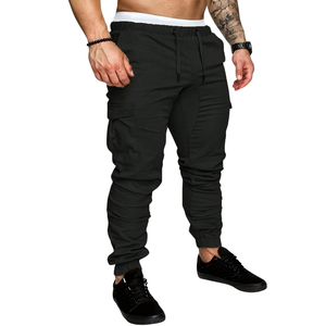 <b>Mens</b> Black Canvas <b>Cargo</b> <b>Jogger</b> Pants Elastic Waist Drawstring Slim Fit Utility Trousers Casual Outdoor Workwear Pocket Bottoms - Product Image 1