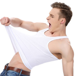 Camiseta sin mangas para hombre barata logotipo personalizado color sólido cómodo transpirable elástico cuello en U chaleco para hombre - Product Image 4