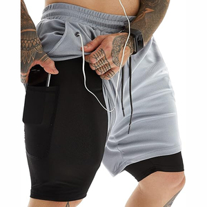 Haute qualité personnalisé été fermeture éclair respirant séchage rapide Stretch course à pied entraînement sport décontracté solide Double couche hommes Shorts de gymnastique - Product Image 1