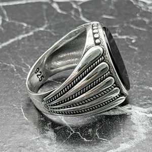 Handmade Ottoman Vintage Turkish Jewelry Men's Black Onyx Silver <b>Ring</b> Hip-Hop Style Masculine <b>Statement</b> <b>Ring</b> for Engagement - Product Image 5