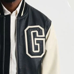 Leather Sleeve Chenille Patches Embroidery Varsity Jacket Baseball Style <b>Cotton</b> Fleece Premium Look Custom Made <b>Wool</b> Body Front - Product Image 5