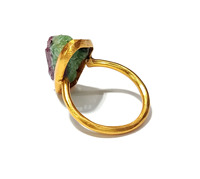 Anillo de Plata de Ley Chapado en Oro con Piedra Preciosa de Rubí Zoisita, Hermoso Anillo de Piedra de Rubí Zoisita en Bruto, Regalo para Mujer