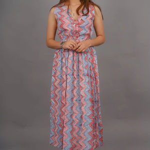 Robe imprimée à la main, tunique indienne, robe imprimée à la main, sans manches, col en V, robe de soirée longue, robe maxi pour femmes - Product Image 1