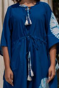 Femmes personnalisé en gros Maxi robe col en V caftan main cravate teinture impression genou longueur décontracté vêtements de plage tissu tissé naturel lavable - Product Image 6