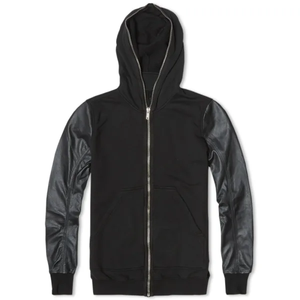 Sudadera con Cierre de Botones y Manga de Cuero, Color Sólido, Gruesa, Talla Grande, Chaqueta Universitaria con Manga de Cuero, Transpirable - Product Image 3