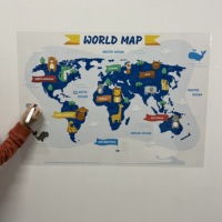 Mapa del mundo con temática de animales para niños, Material de poliestireno duradero reutilizable que mantiene la superficie con electricidad estática
