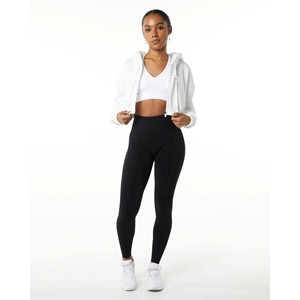 Sudadera corta con capucha para mujer, 55% algodón, 45% licra, color blanco, con cremallera completa - Product Image 2