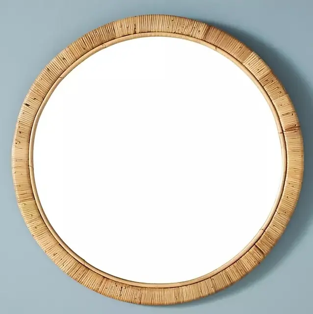 Estilo Minimalista Atacado Wall Hanging Montado Decoração Rattan Wicker Mirror Frames Round Daily Spring Rustic Wall Decor