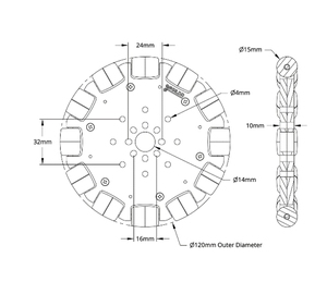 Ensemble de roues omnidirectionnelles série 5604 (diamètre de l'axe de 14 mm, diamètre de 120 mm) robot STEM REV WCP FTC FRC - Product Image 2