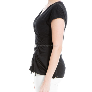 Colección Verano 2024: Camiseta Casual de Gasa para Mujer con Cuello Redondo, Manga Corta, Transpirable, con Ajuste Lateral y Diseño Cruzado Falso - Product Image 4