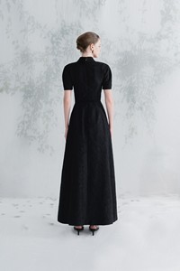 Vestido largo de mujer de buena calidad y precio, vestido MIDI de satén con mangas abullonadas y abertura frontal, en stock, talla S M L Vietnam - Product Image 5