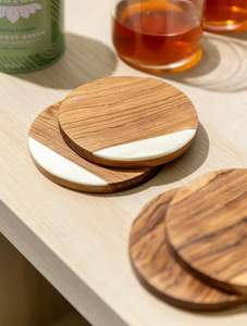Natural Wooden <b>Coasters</b> for Cups Glasses & Mugs Handcrafted Solid Wood <b>Drink</b> <b>Coaster</b> Set Heat & Moisture Resistant Tabletop - Product Image 4