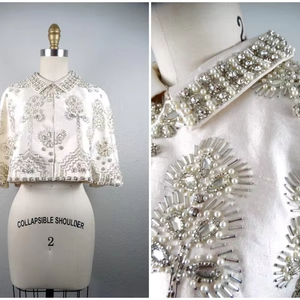 ชุดเดรสมีผ้าคลุมประดับด้วยลูกปัดสำหรับผู้หญิงชุดเดรสสำหรับงานปาร์ตี้ค็อกเทลคลับพรอมขนาดพิเศษประดับด้วยเลื่อมประดับด้วยลูกปัดไข่มุกโพลีเอสเตอร์ - Product Image 1