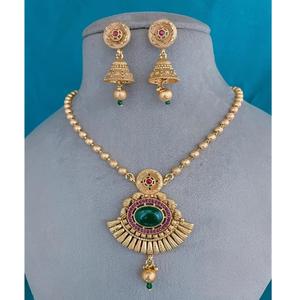 Attrayant de haute qualité plaqué or pierre Look Design Kundan collier boucles d'oreilles ensemble femmes traditionnel mariage fiançailles cadeau - Product Image 1