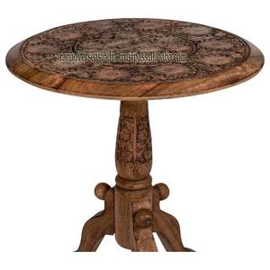 Nueva llegada Venta caliente de madera de forma redonda mesa de centro tradicional hecha a mano mesa auxiliar de madera uso para el hogar y el restaurante del hotel - Product Image 2