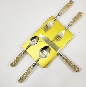 Juego de cubiertos de metal de alta calidad con mango de resina con purpurina dorada, cubiertos chapados en plata para bodas y comidas - Product Image 6