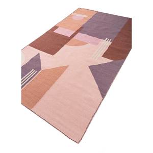 Checkers Pink & Purple <b>Flat</b> Weave <b>Wool</b> Rugs Boho Style 9x12 Rectangle ADWL-13094 for Home Living Room Hallway Rectangular Carpet - Product Image 2