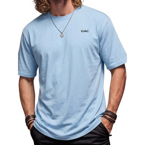 T-shirt pour homme bleu clair à col rond et manches courtes, en coton doux, décontracté, basique, pour l'été, confortable, uni, coupe classique, vente en gros - Product Image 1