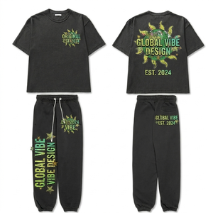 เสื้อยืดเจอร์ซีย์ผ้าฝ้ายพรีเมียม 240 GSM สีดำลายกราฟิก และกางเกงขายาวทรงกว้าง ชุดเสื้อยืดและกางเกงพิมพ์ลาย DTG แบบกำหนดเองสำหรับผู้ชาย - Product Image 6