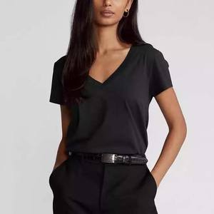 Camisetas personalizadas con cuello en V 2025, camisas lisas de algodón y poliéster, Color azul marino, camiseta bordada con estampado de logotipo personalizado para mujer - Product Image 5